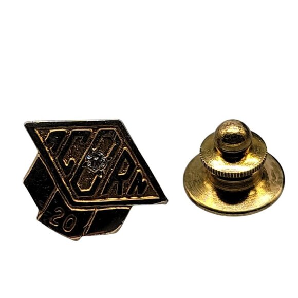 Acorn 10k Diamond 20 Year Employee Award Pin 1.79 Grams Solid Gold Graduate Hat - Picture 2 of 4